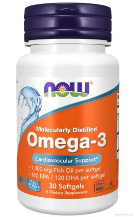 Омега 3 Рибено Масло 1000 мг х 30 меки капсули Now Foods | Omega-3 Fish Oil