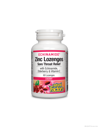 Цинк, ехинацея, витамин Ц и черен бъз х 60 таблетки (череша)  Natural Factors | Echinamide® 
