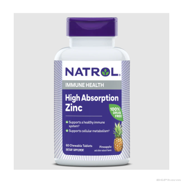 Натрол Цинк с високо усвояване х 60 дъвчащи таблетки | Natrol Zinc High Absorption
