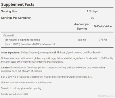 Витамин E 400 IU От слънчоглед х 60 меки капсули Now Foods | Vitamin E Sun-E