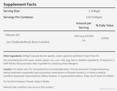 Витамин Д3 10000 IU х 360 меки капсули Now Foods | Vitamin D3