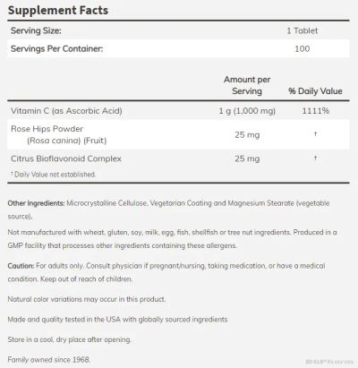 Витамин Ц 1000 мг + екстракт от шипка х 100 таблетки Now Foods | Vitamin C Rose Hip