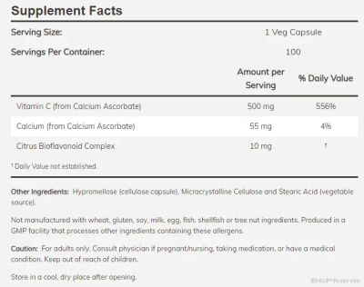 Витамин Ц (Калциев аскорбат) 500мг х 100 капсули Now Foods | Vitamin C Ascorbate