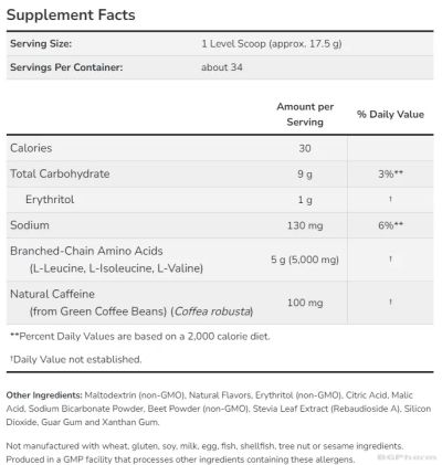 БЦАА Аминокиселини + кофеин х 600 гр с вкус тропически пунш Now Foods Sports | BCAA Blast