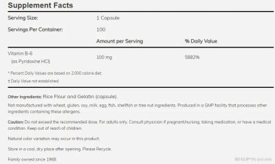 Витамин Б6 (Пиридоксин) 100 мг х 100 капсули Now Foods | Vitamin B-6