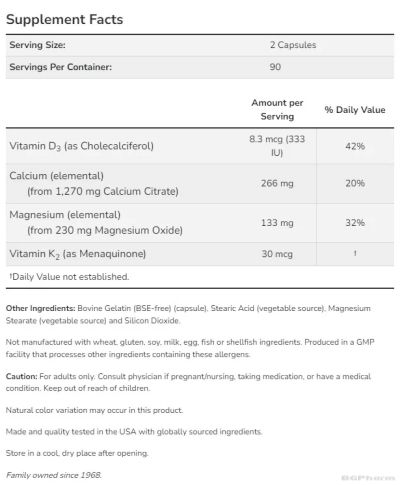 КАЛ-МАГ ДК Калций, Магнезий + Витамин Д3 и Витамин К х 180 Капсули Now Foods | Cal-Mag DK