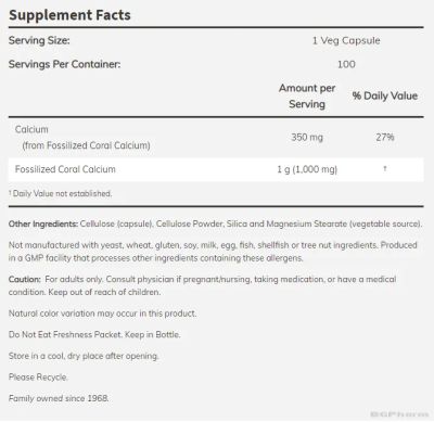 Корал Калций 1000 мг х 100 капсули Now Foods | Coral Calcium