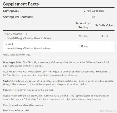 Ниацин (Витамин Б3) Недразнеща Форма 250 мг х 90 капсули Now Foods | Flush-Free Niacin