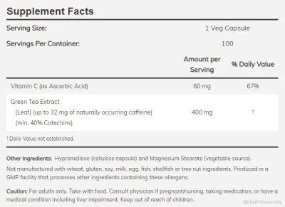 Зелен чай екстракт 60% 400 мг х 100 капсули Now Foods | Green Tea