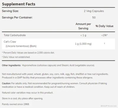 Котешки Нокът екстракт 500 мг х 100 капсули Now Foods | Cat's Claw