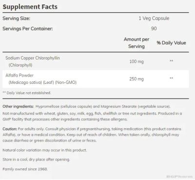 Хлорофил 100 мг х 90 капсули Now Foods | Chlorophyll