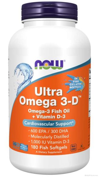 Ултра Омега 3-Д Рибено масло х 180 меки капсули Now Foods | Ultra Omega 3-D