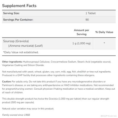 Гравиола 1000 мг х 90 таблетки Now Foods | Graviola Double Strength
