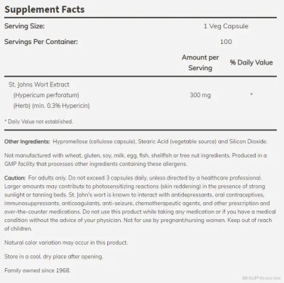 Жълт Кантарион екстракт 300 мг х 100 капсули Now Foods | St John's Wart