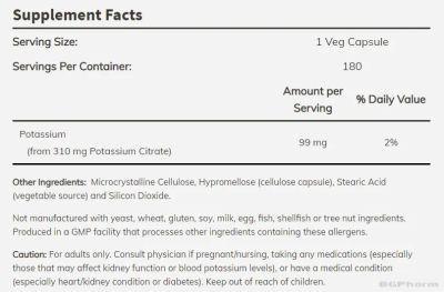 КАЛИЙ Калиев цитрат 99 мг х 180 капсули Now Foods | Potassium Citrate