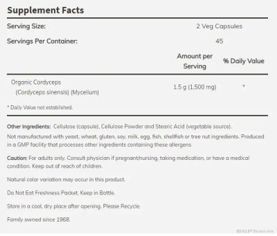 Кордицепс 750 мг х 90 капсули Now Foods | Cordiceps