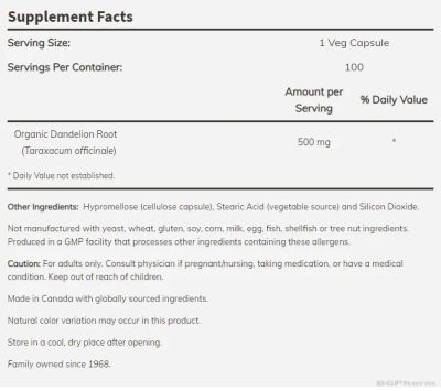 Глухарче корен 500 мг х 100 Капсули Now Foods | Dandelion Root
