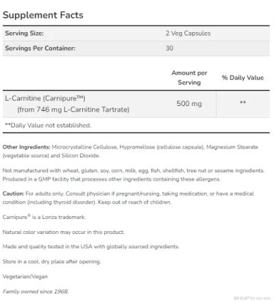Л-Карнитин 250 мг х 60 капсули Now Foods | L-Carnitine