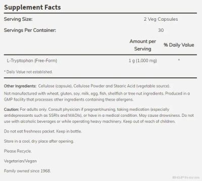 Л-Триптофан 500 мг х 60 капсули Now Foods | L-Tryptophan