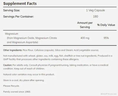 Магнезий 400 мг х 180 капсули Now Foods | Magnesium Caps
