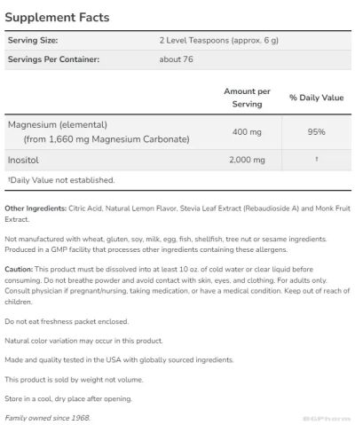 Магнезий с Инозитол РЕЛАКС на прах 454 гр с вкус на лимон Now Foods | Magnesium Inositol Relax