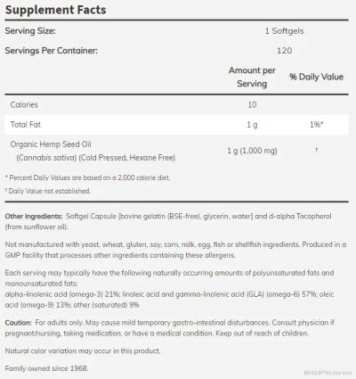 Масло от Конопено семе 1000 мг х 120 меки капсули Now Foods | Hemp Seed Oil