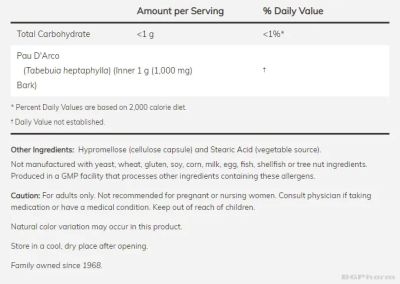 Пау Дарко (Мравчено дърво) 500 мг х 100 капсули Now Foods | Pau D'arco