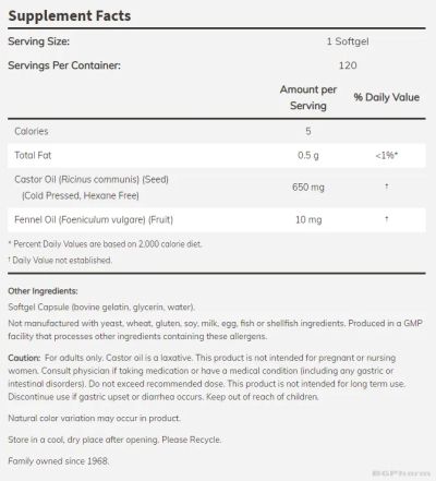 Рициново Масло 650 мг х 120 меки капсули Now Foods | Castor Oil