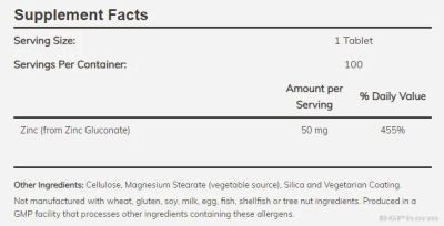 Цинк глюконат 50 мг х 250 таблетки Now Foods | Zinc Gluconate