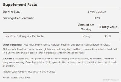 Цинк пиколинат 50 мг х 60 капсули Now Foods | Zinc Picolinate