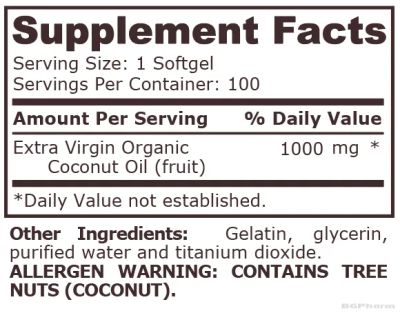 Био кокосово масло 1000 мг х 100 меки капсули Pure Nutrition | Coconut Oil Organic