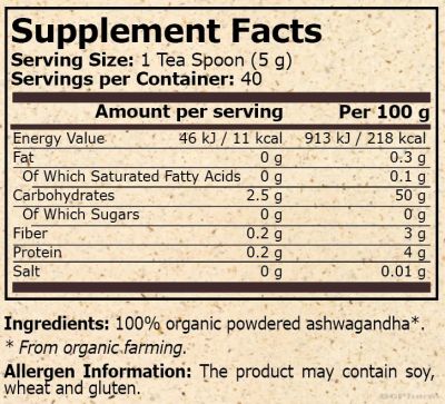 Ашваганда БИО на прах 200 гр Pure Nutrition | Ashwagandha