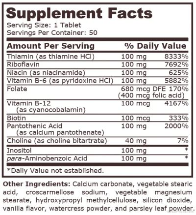 Витамин Б Комплекс с удължено освобождаване 50 таблетки Pure Nutrition | Vitamin B100 Complex