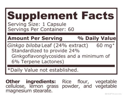 Гинко Билоба екстракт 60 мг х 60 капсули Pure Nutrition | Ginkgo Biloba