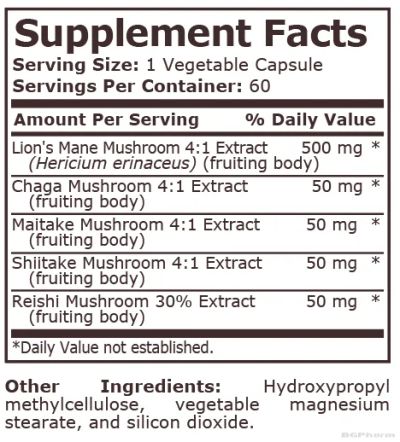 Лъвска Грива Комплекс от лечебни гъби х 60 капсули Pure Nutrition | Lion's Mane Complex