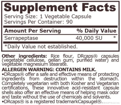 Серапептаза 40000 SU х 90 капсули Pure Nutrition | Serrapeptase