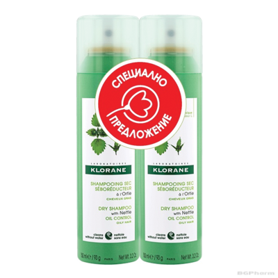 КЛОРАН Сух шампоан за мазна коса с КОПРИВА 2 х 150 мл ПРОМО | Klorane Nettle