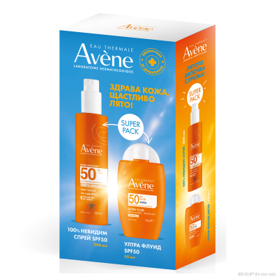 Авен СЪН SPF50+ Слънцезащитен спрей за лице и тяло + Слънцезащитен ултра флуид ПРОМО ПАКЕТ | Avene Sun