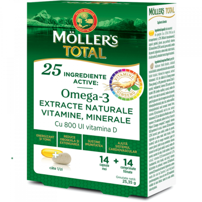 МЬОЛЕРС Омега 3 ТОТАЛ Рибено масло 14 таблетки + 14 капсули | Mölers Fish Oil