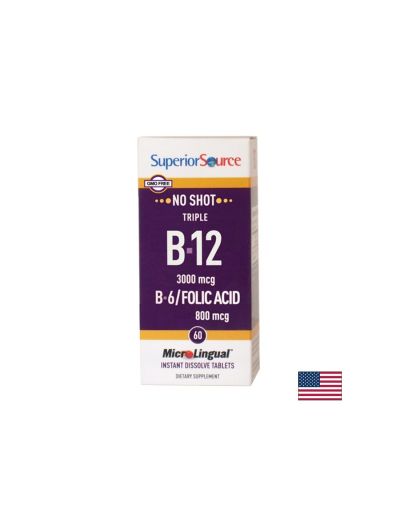 Витамин Б12 3000 мкг + Б6 и Фолиева киселина 800 мкг х 60 сублингвални таблетки Superior Source
