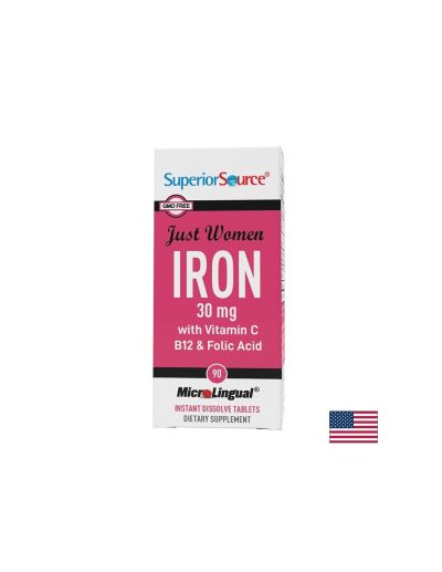 Желязо + Витамин Б12, Ц и фолиева киселина х 90 сублингвални таблетки Superior Source