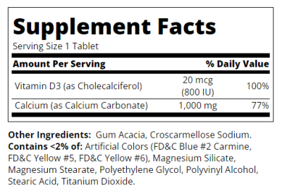 21st Century Калций 1000 мг + Витамин Д3 800IU х 90 таблетки |  Calcium+ D3