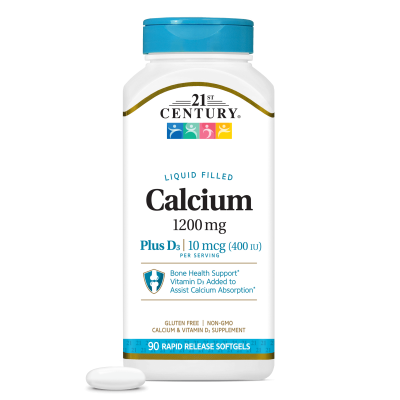 21st Century Калций 1200 мг + Витамин Д3 х 90 меки капсули | Calcium + D3 Liquid