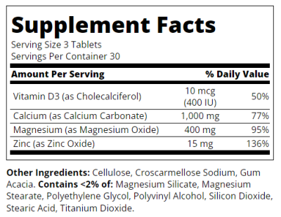 21st Century Калций, Магнезий, Цинк + Витамин Д3 х 90 таблетки | Calcium Magnesium Zinc + D3