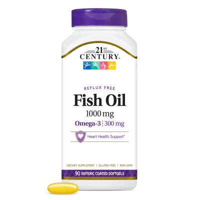 21st Century Омега 3 Рибено Масло 1000 мг х 90 капсули без вкус | Fish Oil Reflux Free
