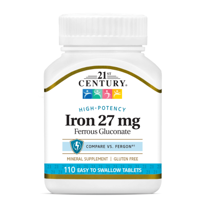 21st Century Желязо глюконат 27 мг х 110 таблетки | Iron Ferrous Gluconate 