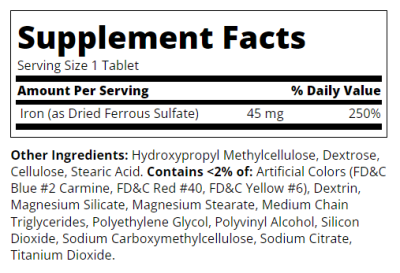 21st Century Желязо със забавено усвояване 45 мг х 60 таблетки | Iron Slow Release
