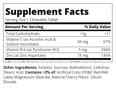 21st Century Цинк + Витамин Ц + Витамин Б6 х 90 дъвчащи таблетки | Zinc + C + B6