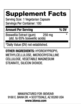 Босвелия ( Тамян ) екстракт 250 мг х 100 капсули Biovea | Boswellia