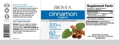 Канела органичен ектракт 300 мг х 60 капсули Biovea | Cinnamon Organic